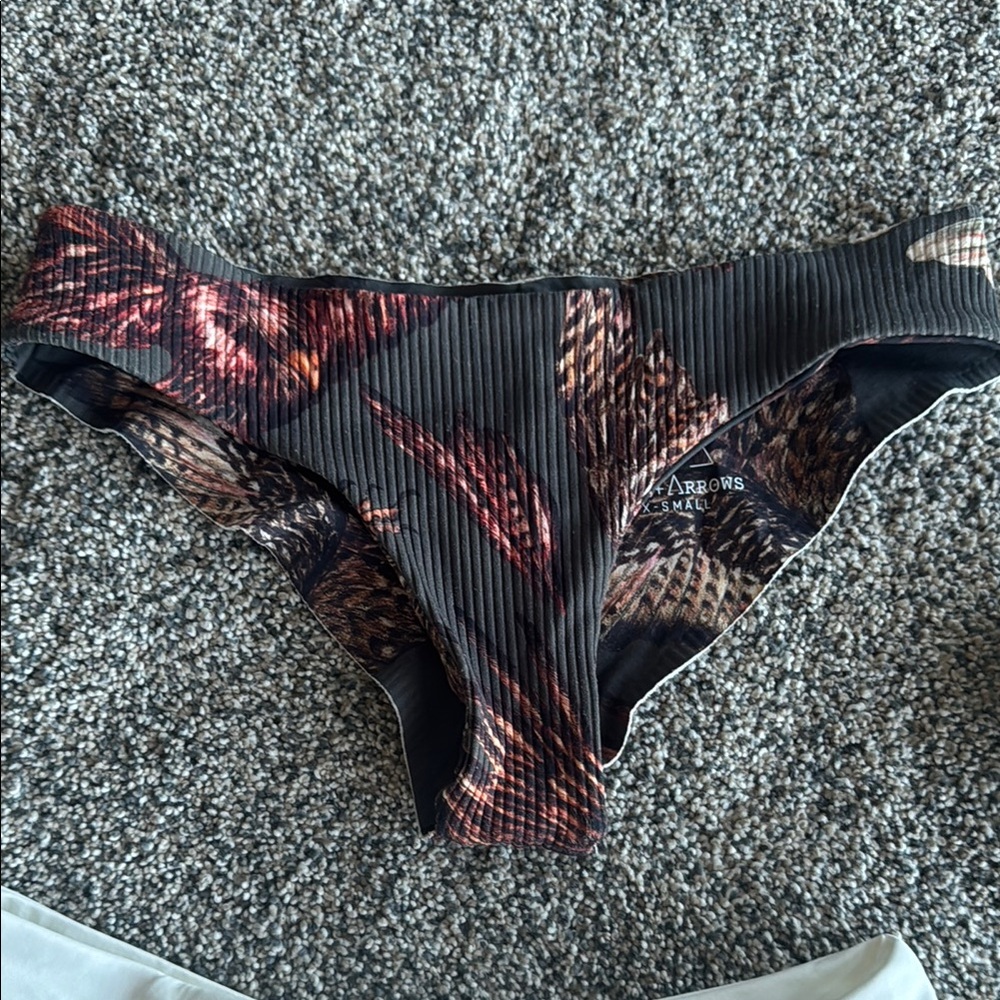Boys + Arrows Ribbed Bikini Bottom in Black with Brown and Rust Print